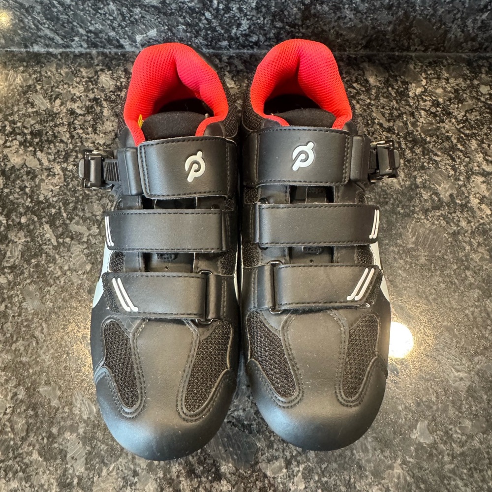 Peloton Black Cycling Shoes with Red Accents